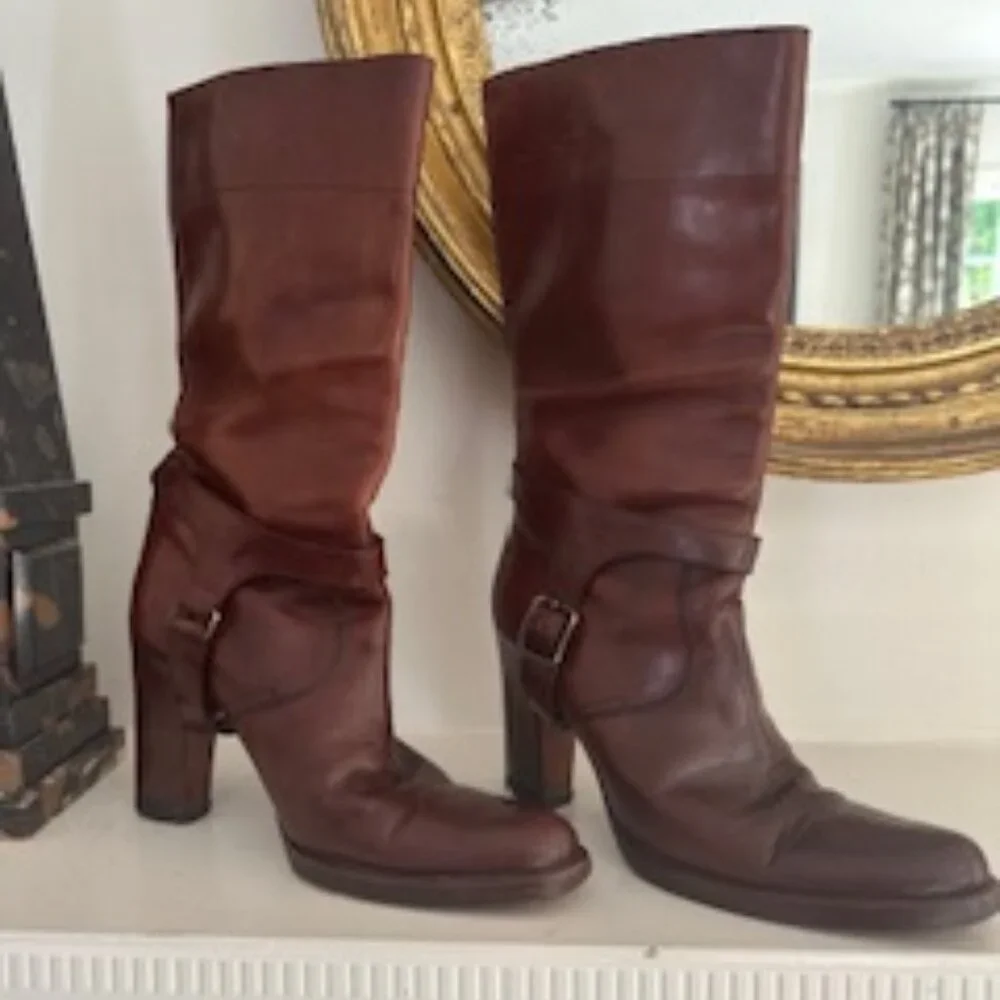 VINTAGE RARE MIU MIU Harness Italian Leather Heeled Luxury Boots - Size 8/8.5 N - Picture 2 of 16